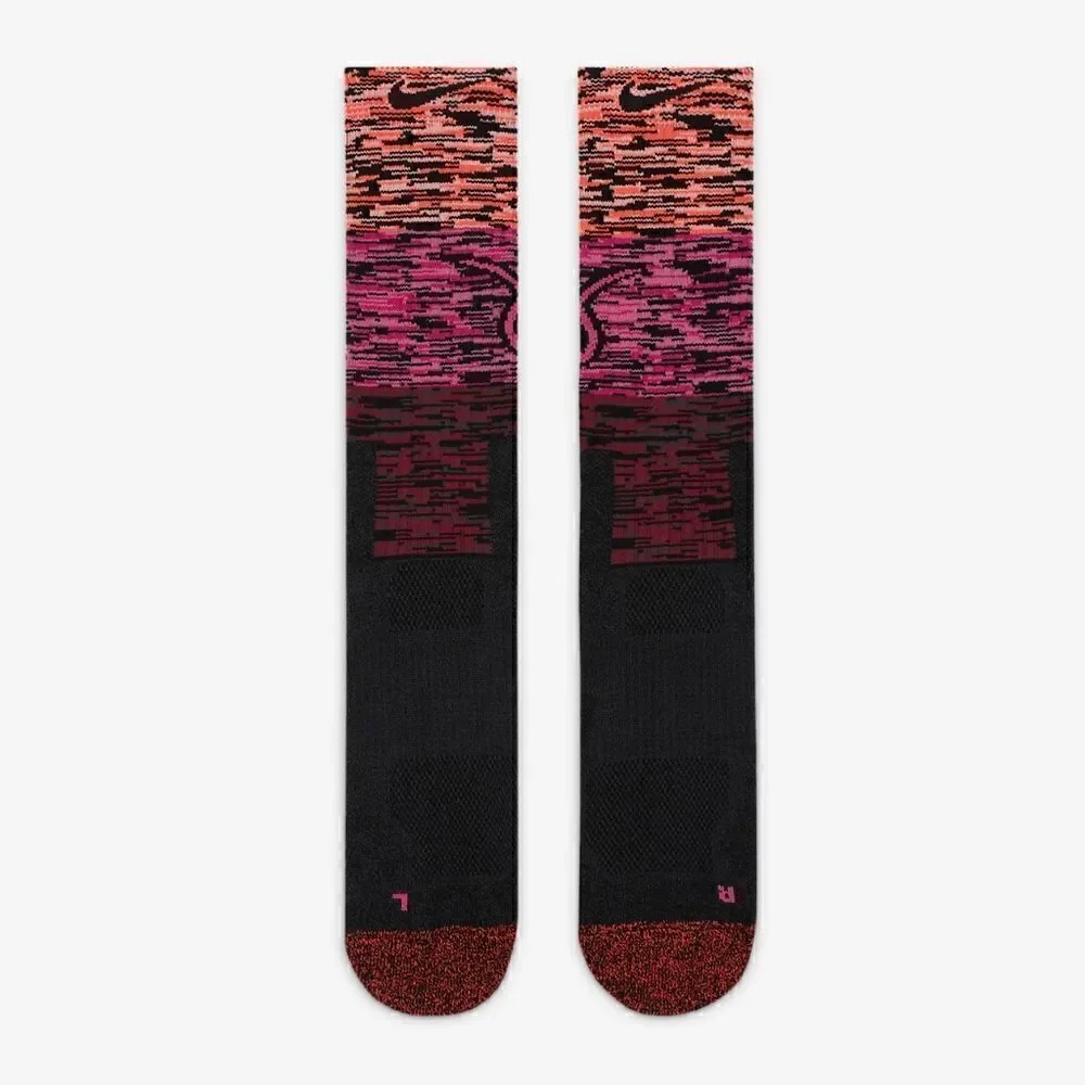 Nike Elite Kay Yow Basketball Crew Socks Size Large L Black Pink Ombre Swoosh